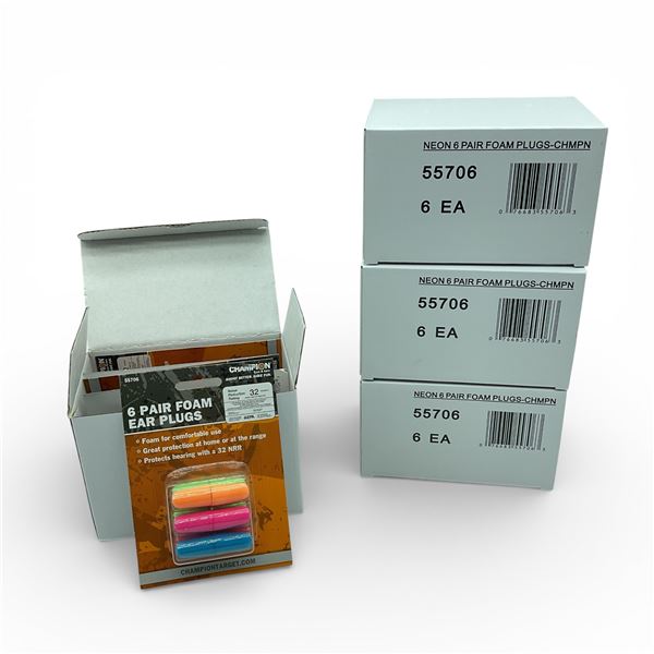 Champion Neon Foam Ear Plugs, 6 Pair Pack X 24 Qty