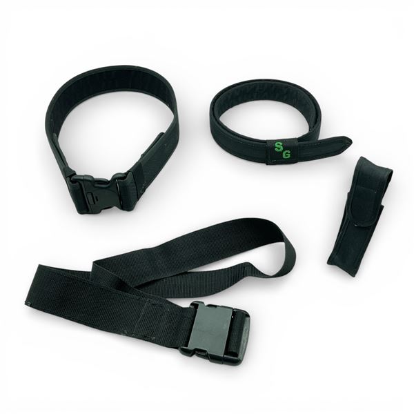 Assorted Duty Belts and Pouch, Estimated Belt Size: Small/ Medium
