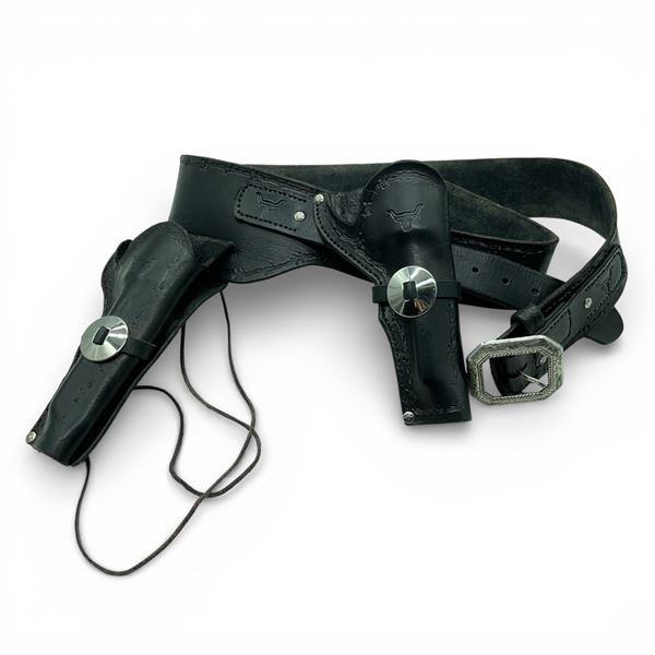 Leather Cowboy Action Revolver Holsters and Belt, Approximately 42"-44"