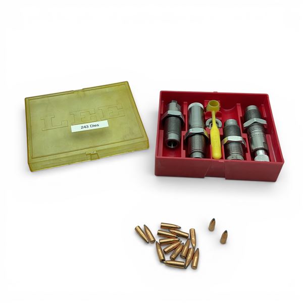 Lee 243 Dies X 4 Qty, #2 Shell Holder, Powder Measure Scoop and Projectiles