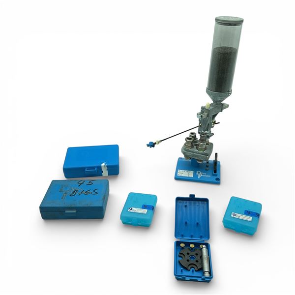 Dillon Precision Powder measure with 45 ACP Dies and Stand, Caliber Conversion Kit & Empty Boxes