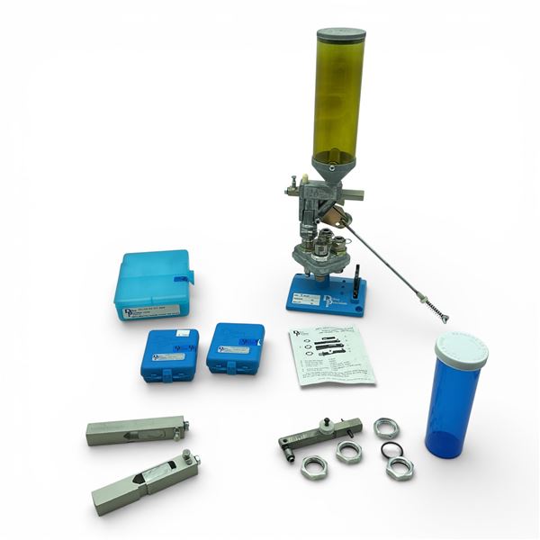 Dillon Precision Powder Measure with 9mm Dies and Stand & Empty Boxes and Miscellaneous Parts