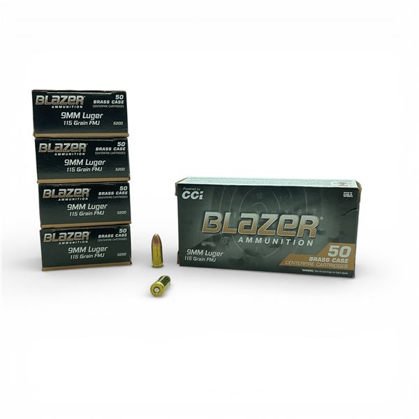 CCI Blazer 9 mm 115 Grain FMJ Ammunition, 250 Rounds