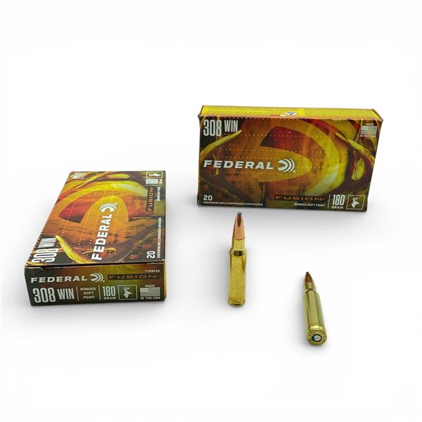 Federal Fusion 308 Win, 180 Grain Bonded Soft Point Ammunition, 40 Rounds