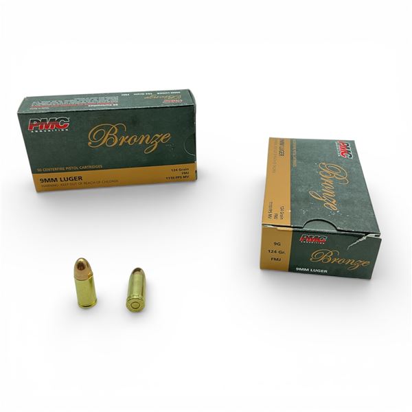 PMC Bronze 9mm Luger, 124 Grain FMJ Ammunition, 100 Rounds