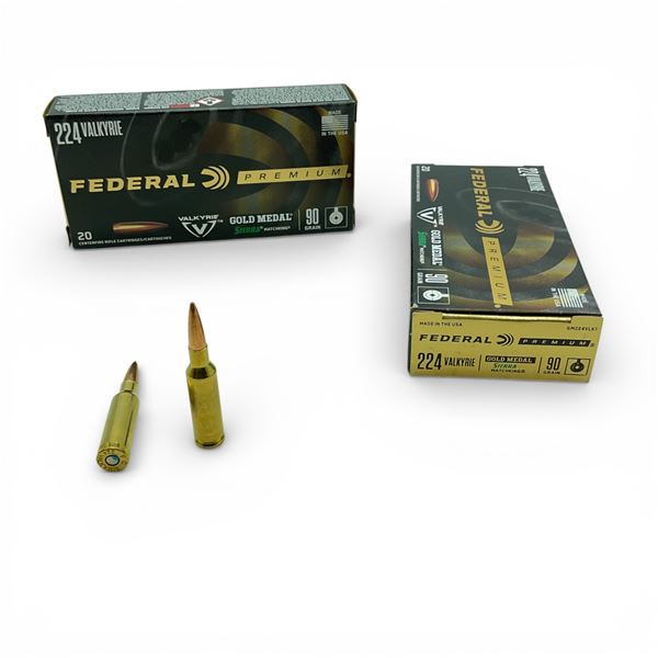 Federal Premium 224 Valkyrie, 90 Grain Gold Medal Sierra Matchking Ammunition, 40 Rounds