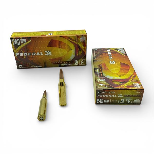 Federal Fusion 243 Win, 95 Grain Bonded Soft Point Ammunition, 40 Rounds