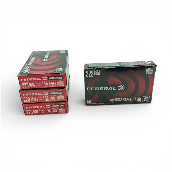 Federal American Eagle 223 Remington, 55 Grain FMJ BT Ammunition, 80 Rounds