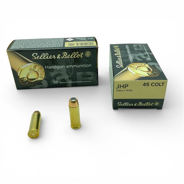 Sellier & Bellot 45 Colt, 230 Grain JHP Ammunition, 100 Rounds