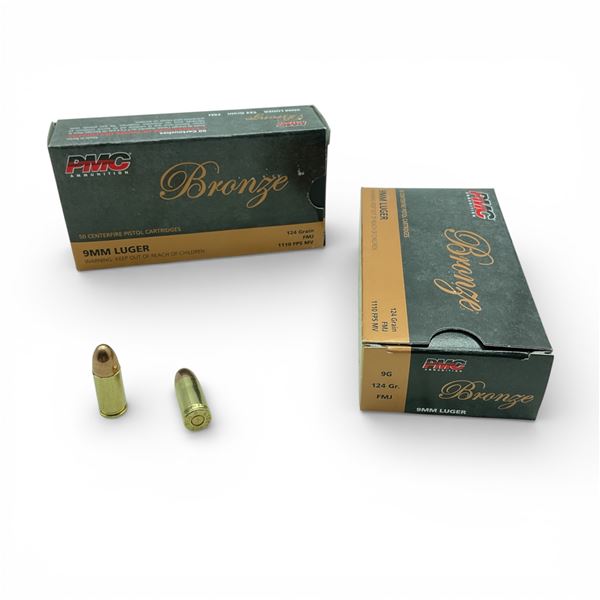 PMC Bronze 9mm Luger, 124 Grain FMJ Ammunition, 100 Rounds