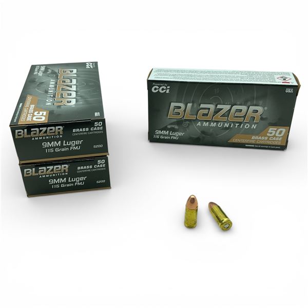 CCI Blazer 9mm Luger, 115 Grain FMJ Ammunition, 150 Rounds
