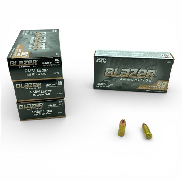 CCI Blazer 9mm Luger, 115 Grain FMJ Ammunition, 200 Rounds