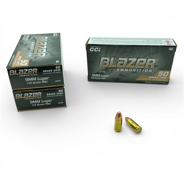 CCI Blazer 9mm Luger, 115 Grain FMJ Ammunition, 150 Rounds