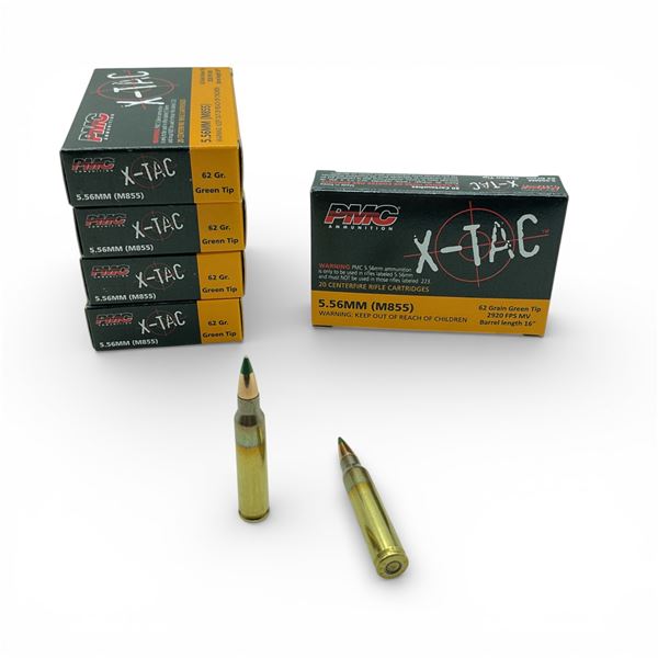 PMC X-Tac 5.56mm (M855), 62 Grain Green Tip Ammunition, 100 Rounds