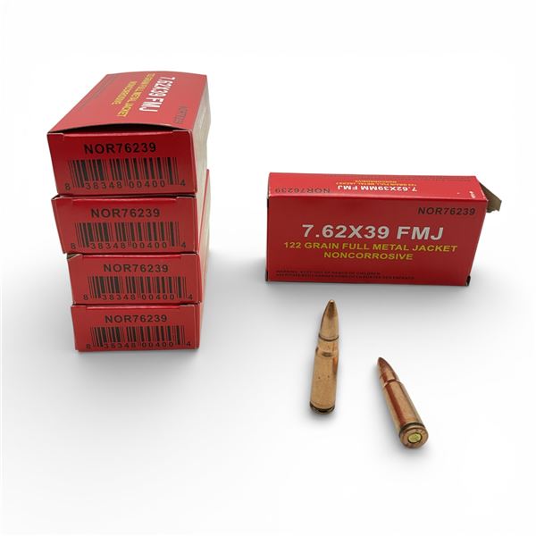 Norinco 7.62x39, 122 Grain FMJ Noncorrosive Ammunition, 100 Rounds