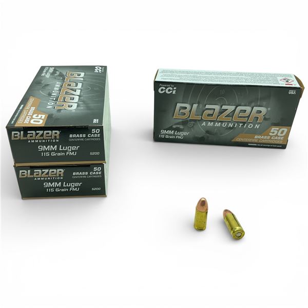 CCI Blazer 9mm Luger, 115 Grain FMJ Ammunition, 150 Rounds