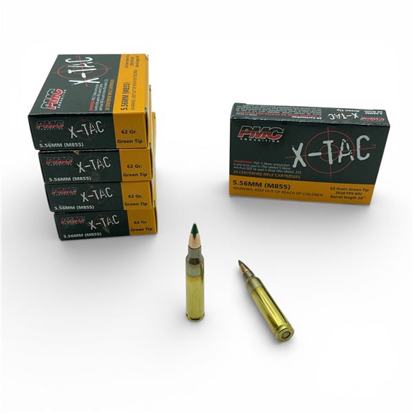PMC X-Tac 5.56mm (M855), 62 Grain Green Tip Ammunition, 100 Rounds