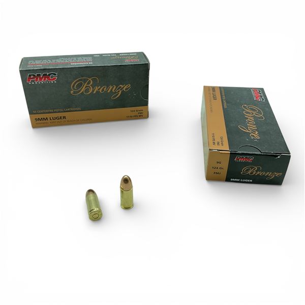 PMC Bronze 9mm Luger, 124 Grain FMJ Ammunition, 100 Rounds