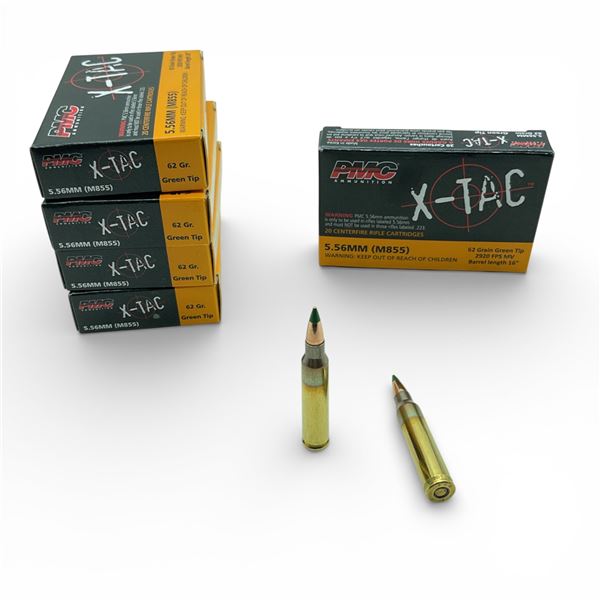 PMC X-Tac 5.56mm (M855), 62 Grain Green Tip Ammunition, 100 Rounds