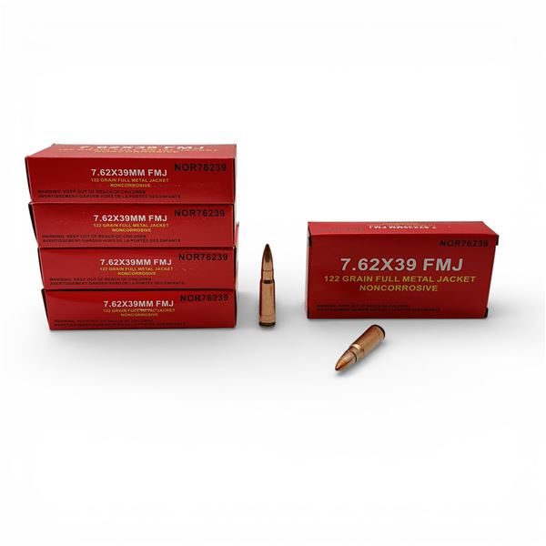 Norinco 7.62x39, 122 Grain FMJ Noncorrosive Ammunition, 100 Rounds