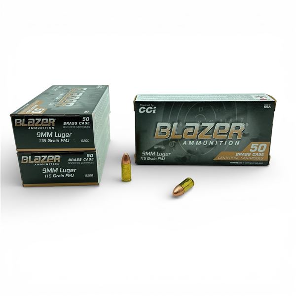 CCI Blazer 9mm Luger, 115 Grain FMJ Ammunition, 150 Rounds