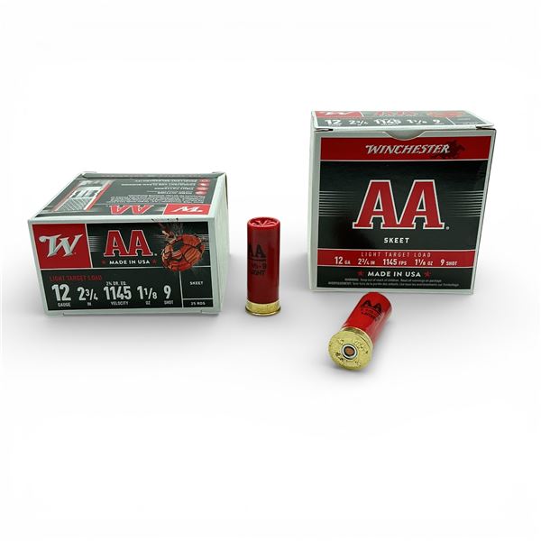 Winchester AA Skeet 12 Ga, 2-3/4", 1-1/8 oz, #9 Shot Light Target Load Ammunition, 50 Rounds