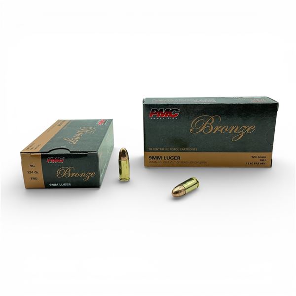 PMC Bronze 9mm Luger, 124 Grain FMJ Ammunition, 100 Rounds