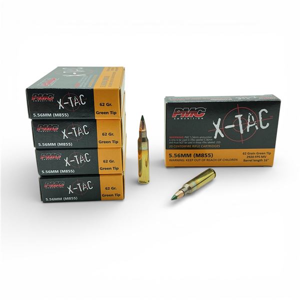 PMC X-Tac 5.56mm (M855), 62 Grain Green Tip Ammunition, 100 Rounds