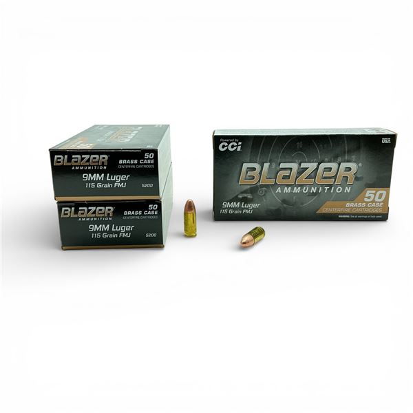 CCI Blazer 9mm Luger, 115 Grain FMJ Ammunition, 150 Rounds