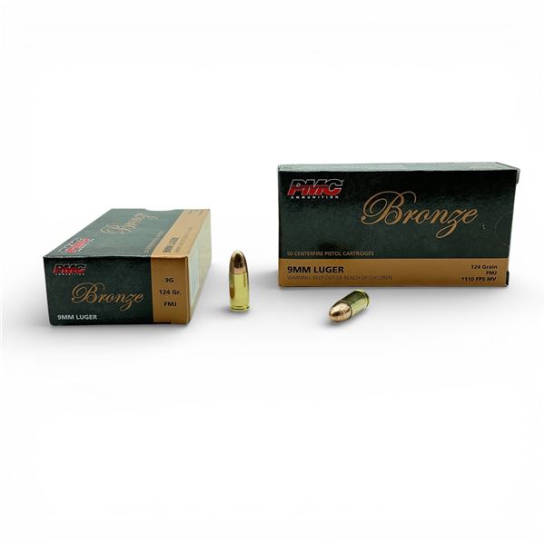 PMC Bronze 9mm Luger, 124 Grain FMJ Ammunition, 100 Rounds