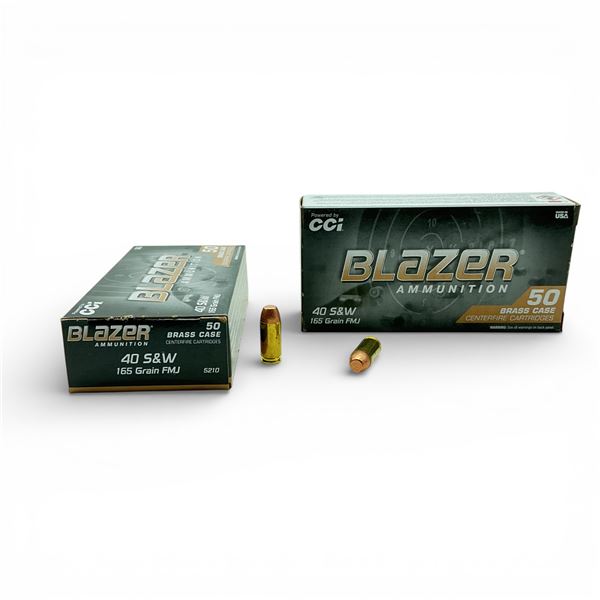 CCI Blazer 40 S&W, 165 Grain FMJ Ammunition, 100 Rounds