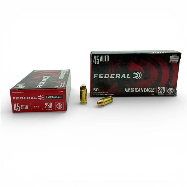 Federal American Eagle 45 Auto, 230 Grain FMJ Ammunition, 100 Rounds