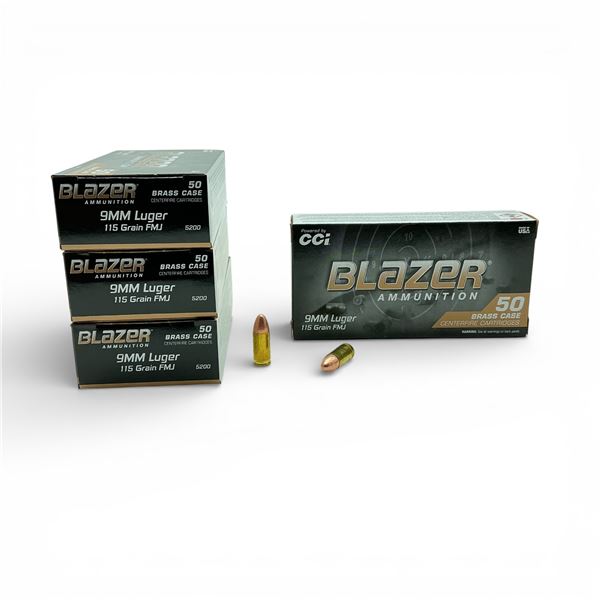 CCI Blazer 9mm Luger, 115 Grain FMJ Ammunition, 200 Rounds