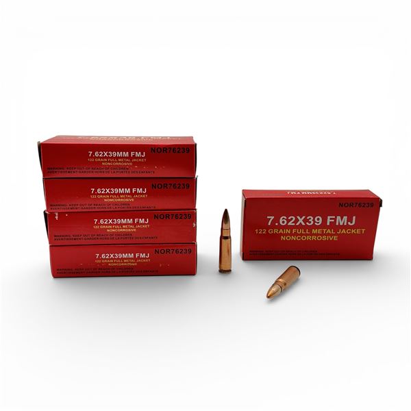 Norinco 7.62x39, 122 Grain FMJ Noncorrosive Ammunition, 100 Rounds