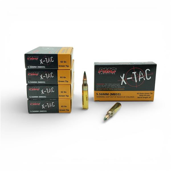 PMC X-Tac 5.56mm (M855), 62 Grain Green Tip Ammunition, 100 Rounds