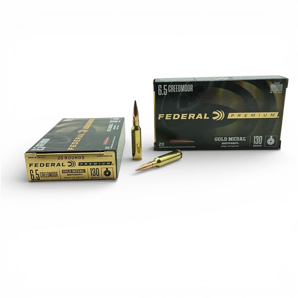 Federal Premium 6.5 Creedmoor, 130 Grain Gold Medal Berger Open Tip Match Ammunition, 40 Rounds