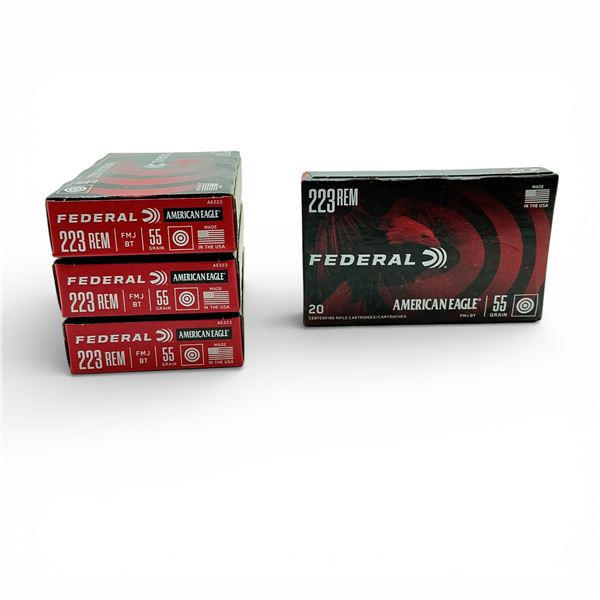 Federal American Eagle 223 Remington, 55 Grain FMJ BT Ammunition, 80 Rounds