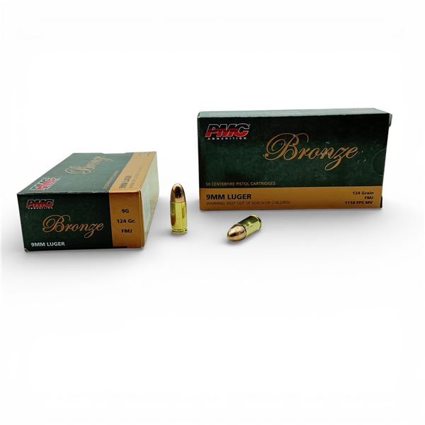 PMC Bronze 9mm Luger, 124 Grain FMJ Ammunition, 100 Rounds