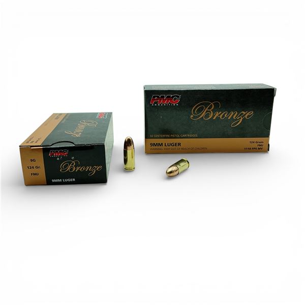 PMC Bronze 9mm Luger, 124 Grain FMJ Ammunition, 100 Rounds