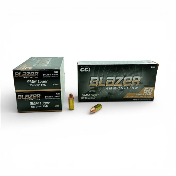 CCI Blazer 9mm Luger, 115 Grain FMJ Ammunition, 150 Rounds