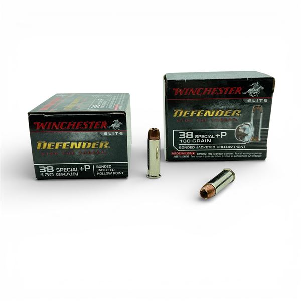 Winchester Defender 38 Special+P, 130 Grain Bonded Jacketed Hollow Point Ammunition, 40 Rounds