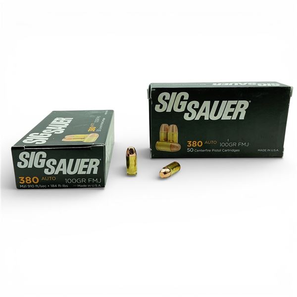 Sig Sauer 380 Auto, 100 Grain FMJ Ammunition, 100 Rounds