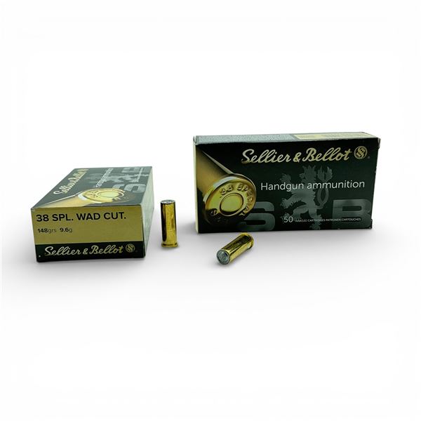 Sellier & Bellot 38 Special WAD CUT., 148 Grain Ammunition, 100 Rounds