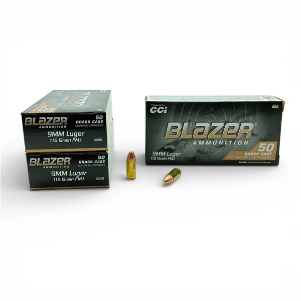 CCI Blazer 9mm Luger, 115 Grain FMJ Ammunition, 150 Rounds