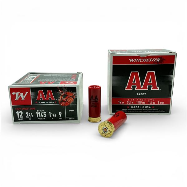 Winchester AA Skeet 12 Ga, 2-3/4", 1-1/8 oz, #9 Shot Light Target Load Ammunition, 50 Rounds