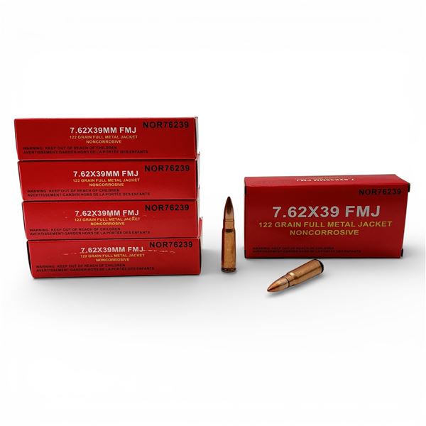 Norinco 7.62x39, 122 Grain FMJ Noncorrosive Ammunition, 100 Rounds