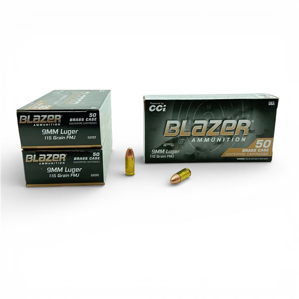 CCI Blazer 9mm Luger, 115 Grain FMJ Ammunition, 150 Rounds