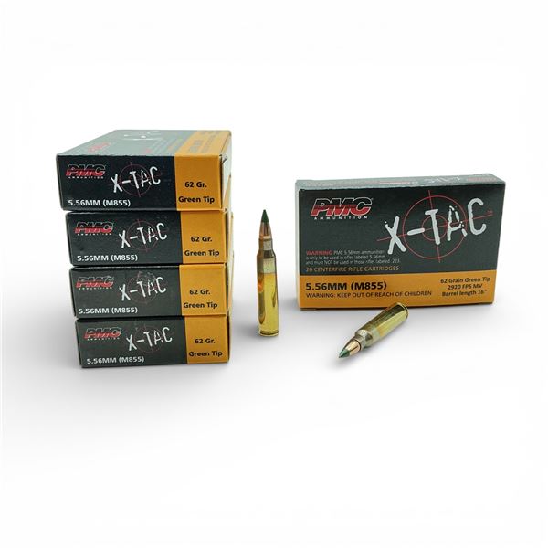 PMC X-Tac 5.56mm (M855), 62 Grain Green Tip Ammunition, 100 Rounds