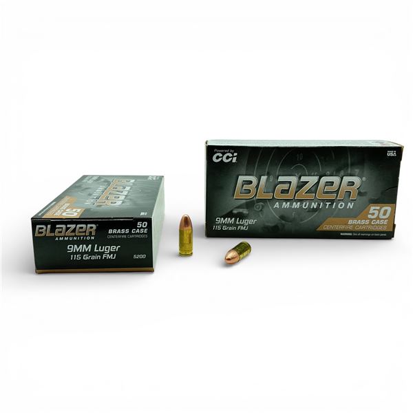 CCI Blazer 9mm Luger, 115 Grain FMJ Ammunition, 100 Rounds