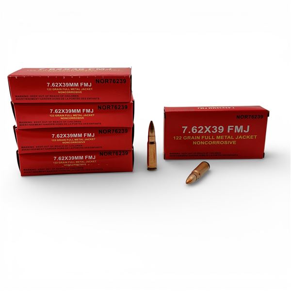 Norinco 7.62x39, 122 Grain FMJ Noncorrosive Ammunition, 100 Rounds